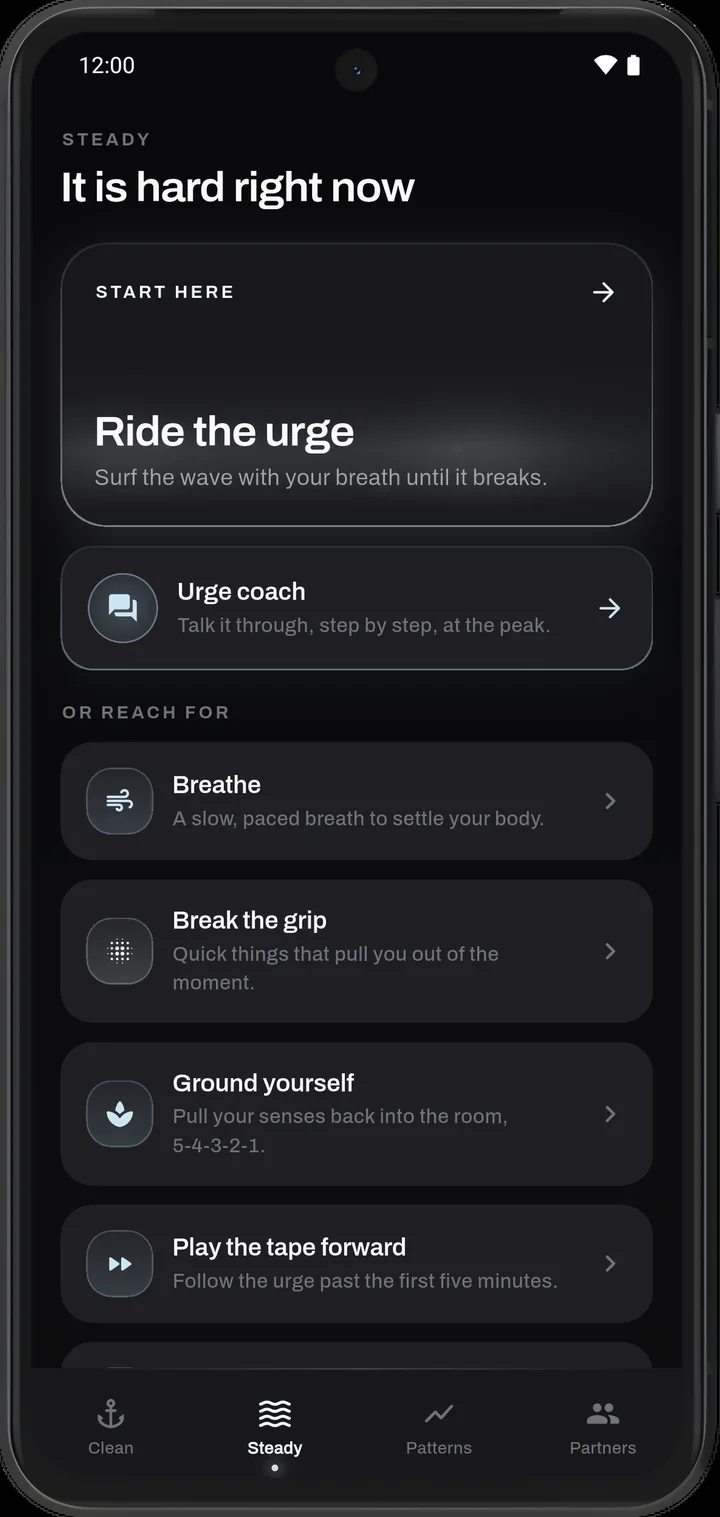 Harness Steady urge timer screen