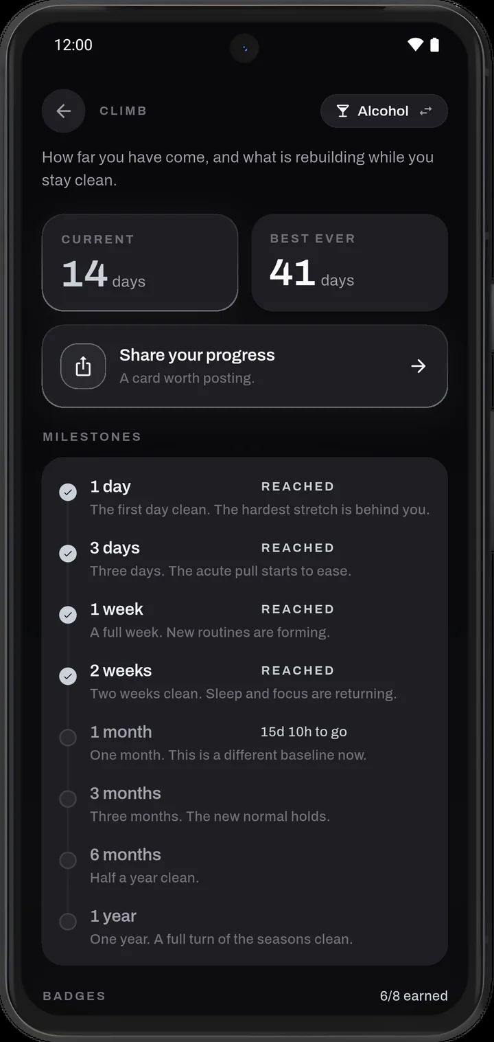 Harness milestones and climb screen